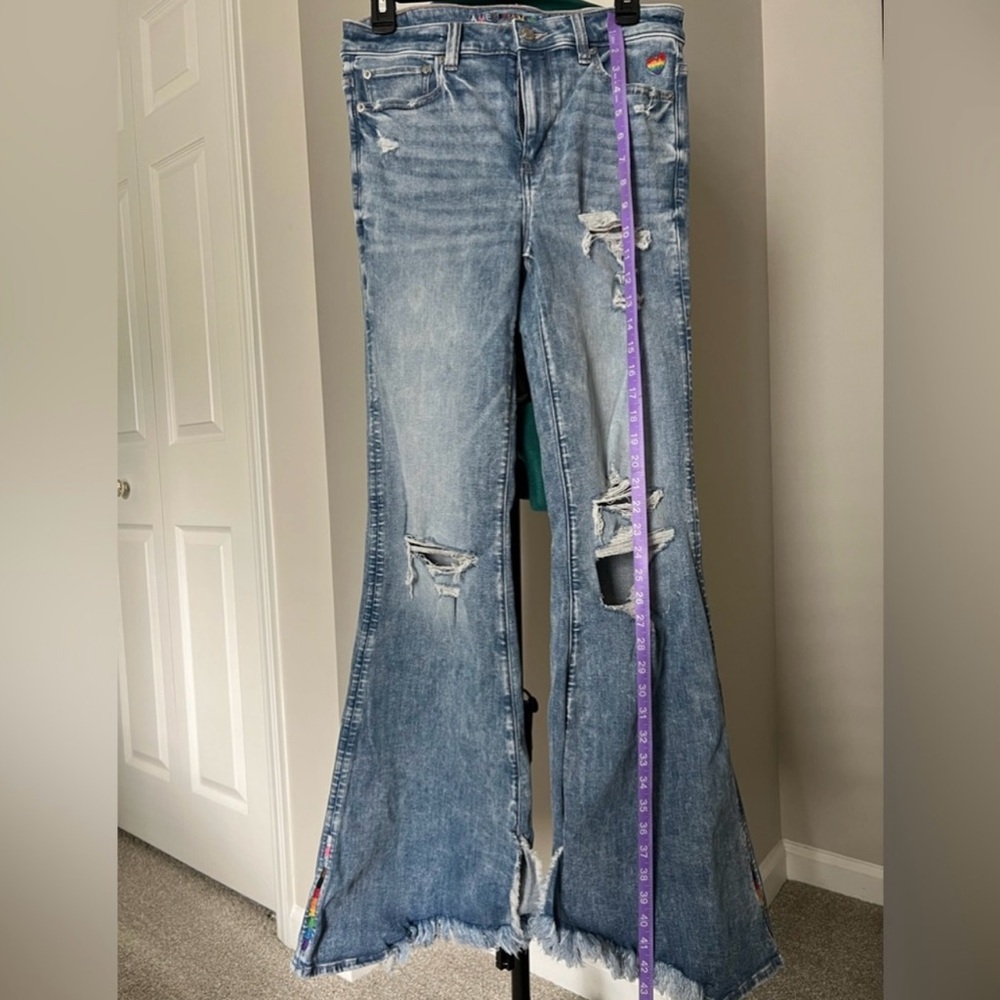 American Eagle high rise super stretch pride festival flare embroidered jeans - Picture 2 of 14